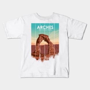 Arches National Park Travel Poster in a vintage and minimal style Kids T-Shirt